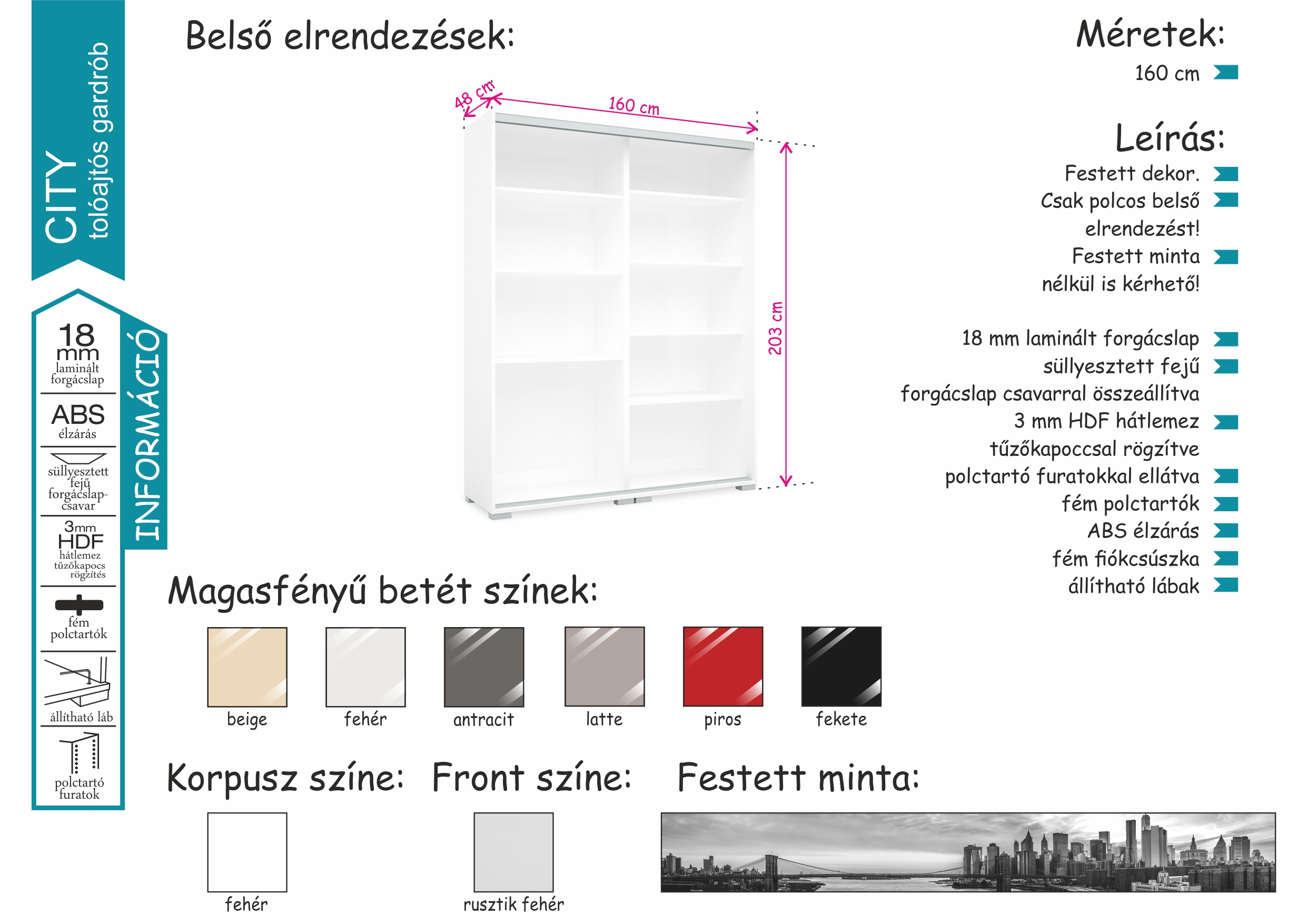 City gardrób 160 cm széles - Image 15