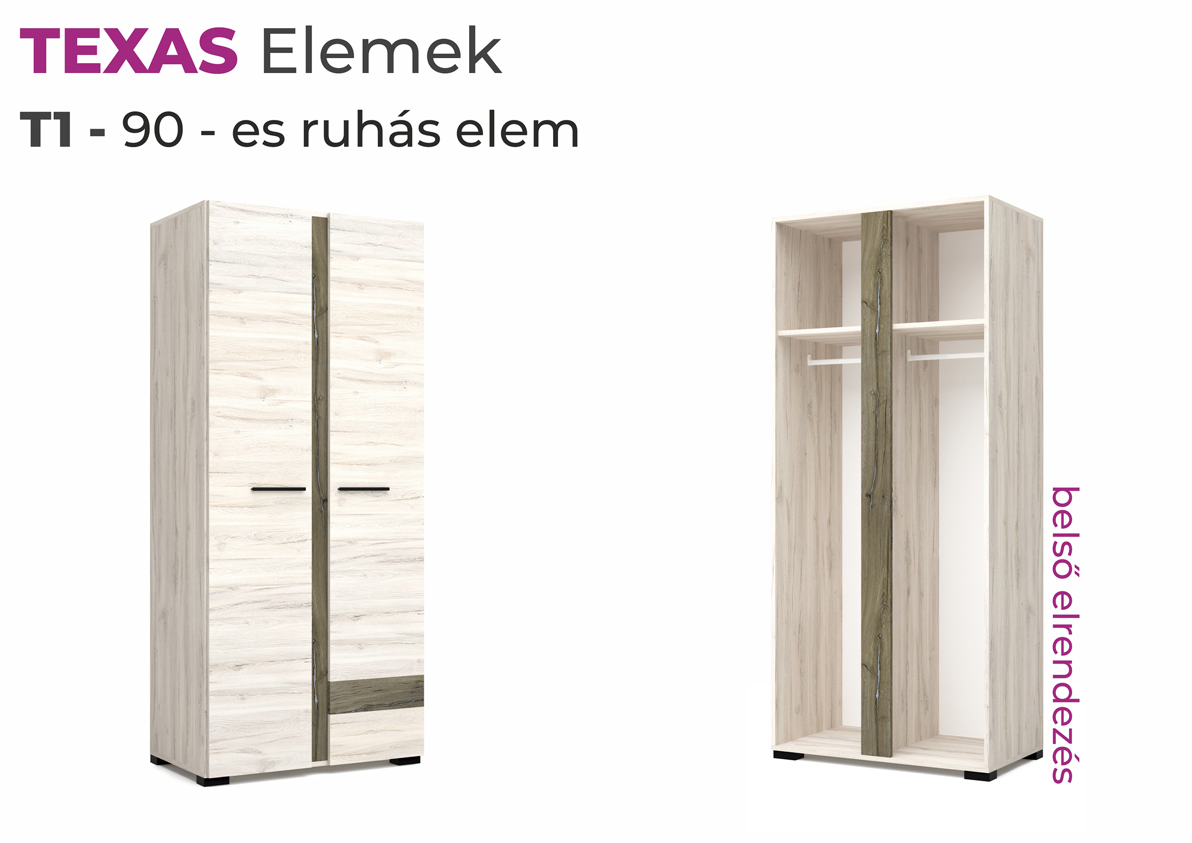 Texas elemes bútorcsalád 90 cm-es ruhás elem - T1 - Image 3
