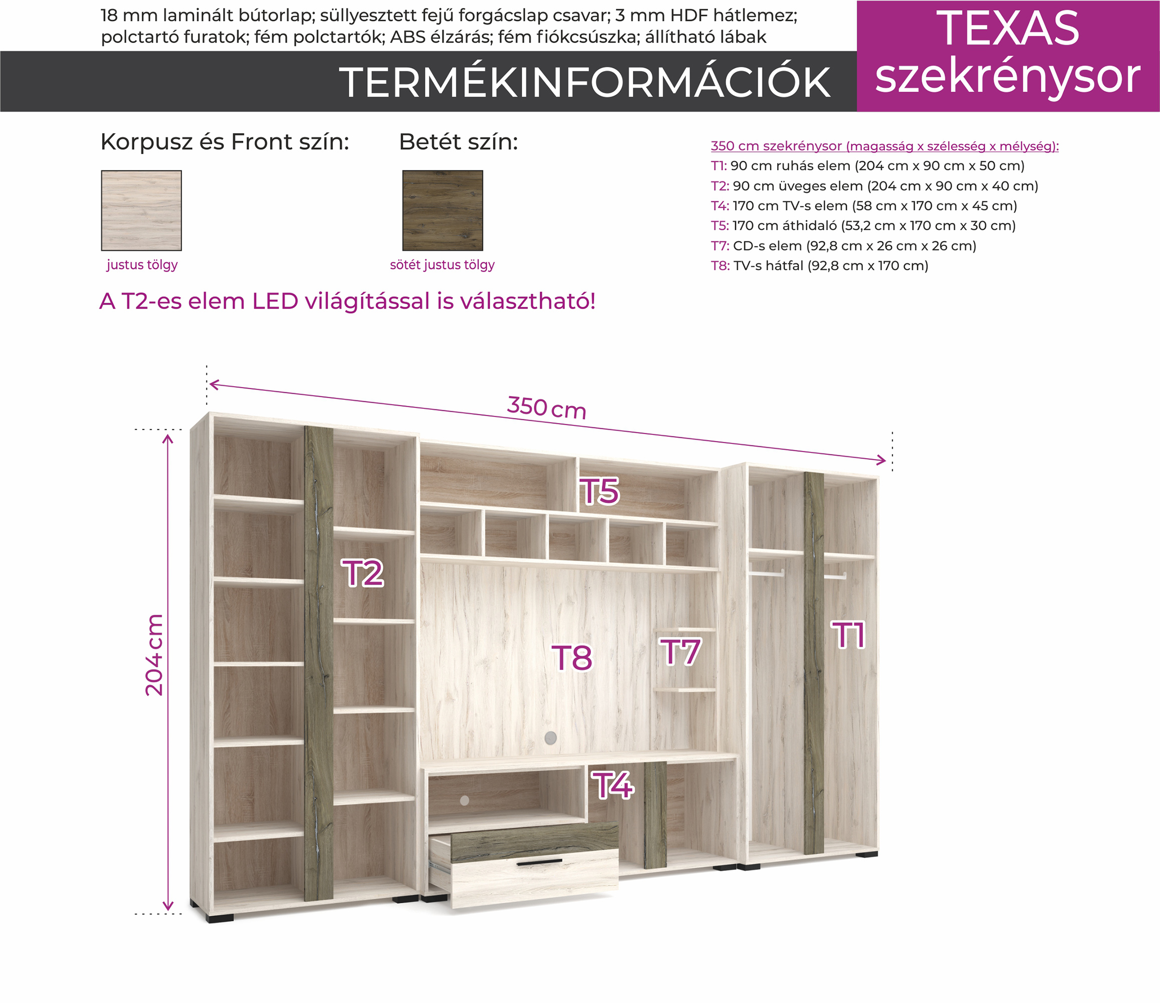 Texas szekrénysor 350 cm széles - Image 6
