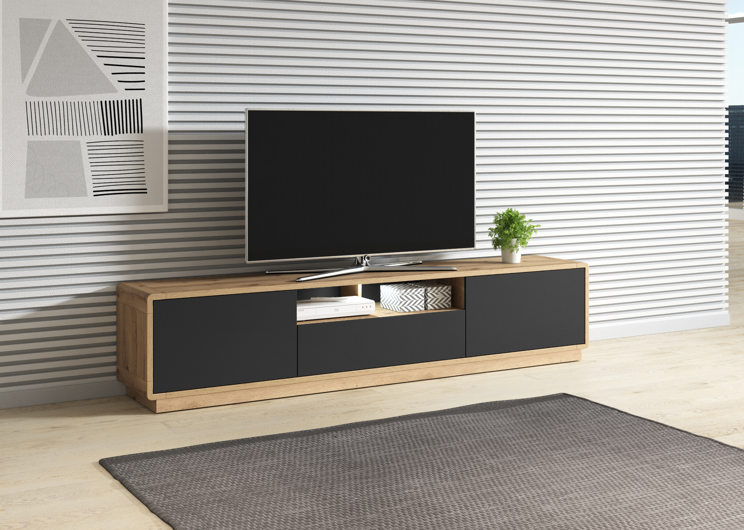 ASTON 2 ajtós 1 fiókos TV komód (200 cm)